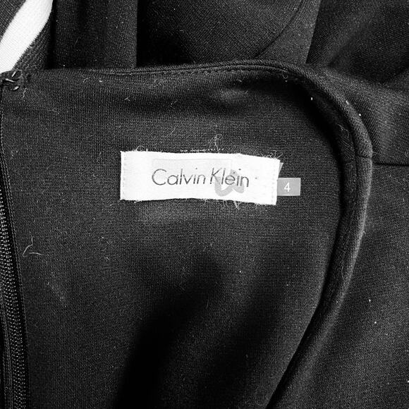 CALVIN KLEIN Black White Striped Herringbone Sleeveless Stretch Knit Dress sz 4 - Picture 14 of 15